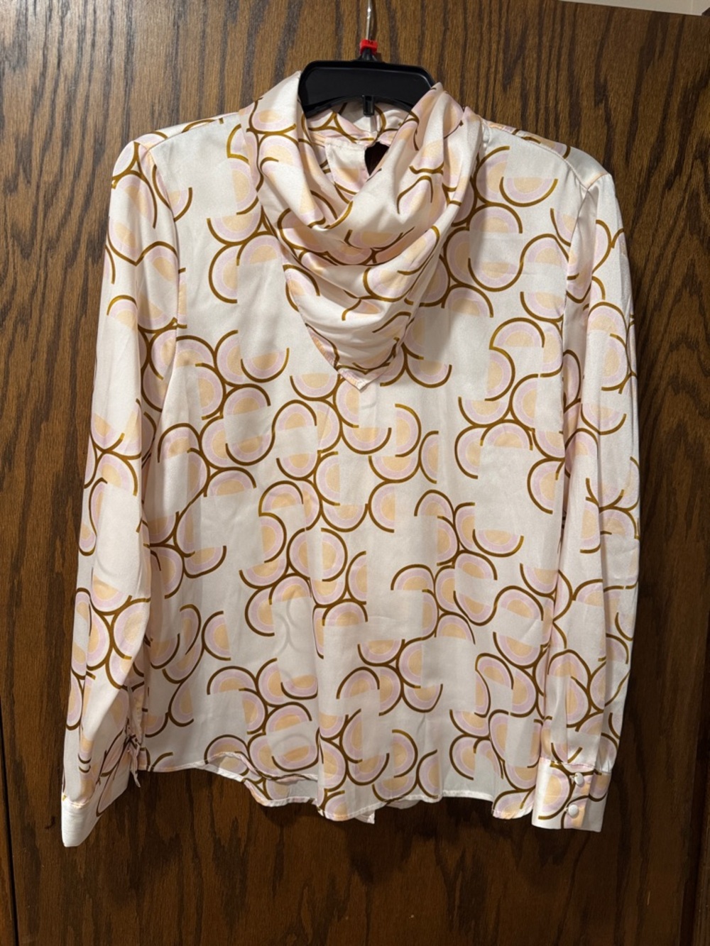 Zara Pink Cream Geometric Print Draped Neck Blouse